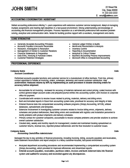 Accounting Coordinator Resume Sample