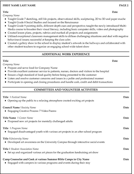 Visual Arts Teacher Resume Sample & Template Page 2