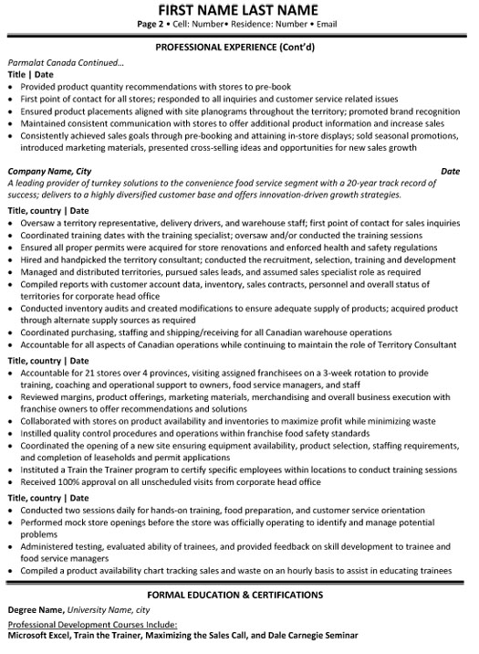 Territory Consultant Resume Sample & Template Page 2