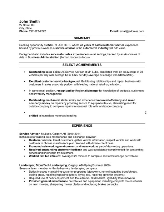 Service Advisor Resume Sample & Template