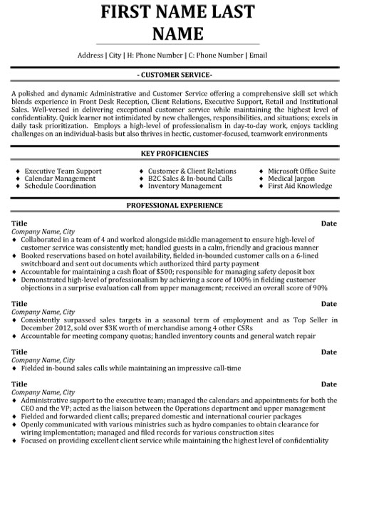 Customer Service Professional Resume Sample & Template