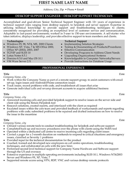 Senior Desktop Support Resume Sample & Template