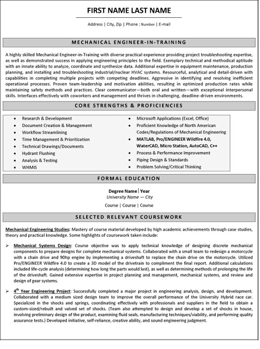 Mechanical Engineer Resume Sample & Template