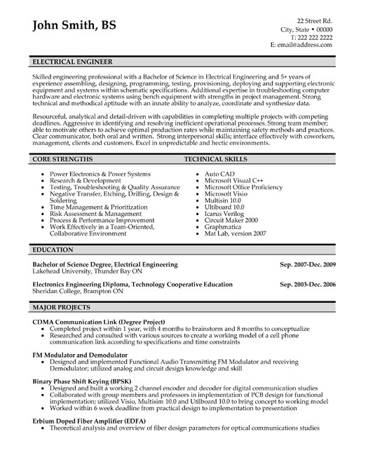 Electrical Engineer Resume Sample & Template