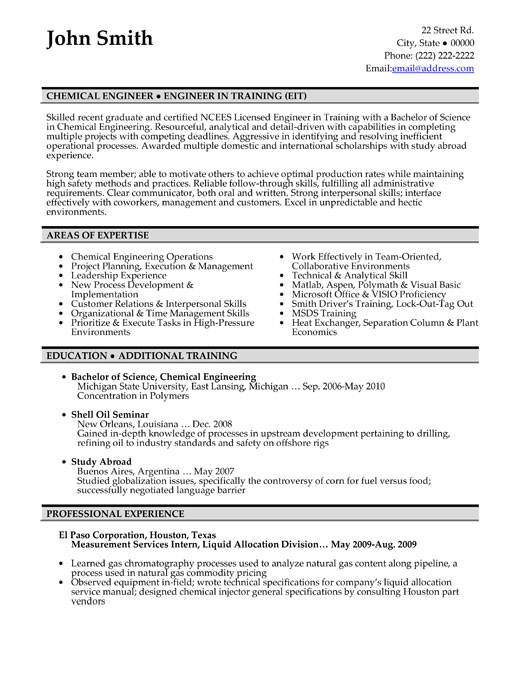 Chemical Engineer Resume Sample & Template
