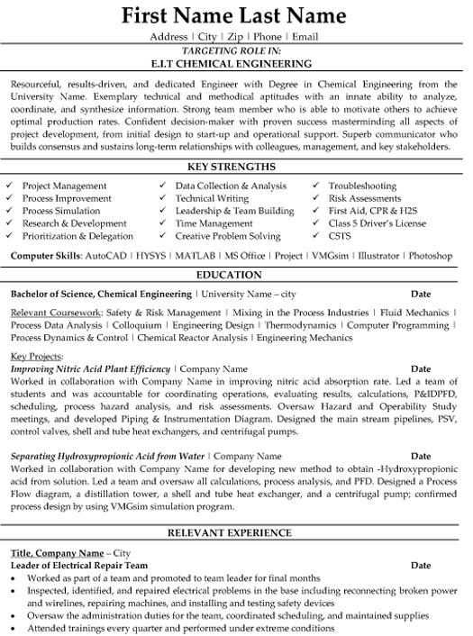 Chemical Engineer Resume Sample & Template