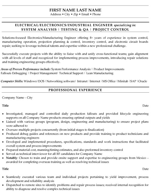 Industrial Engineer Resume Sample & Template