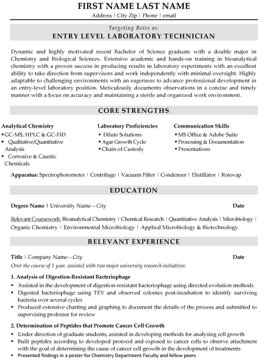 Laboratory Technician Resume Sample & Template