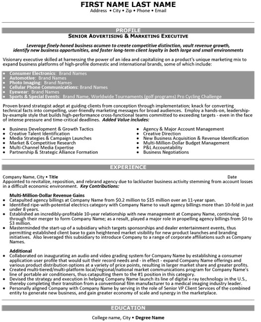 Advertising Executive Resume Sample & Template