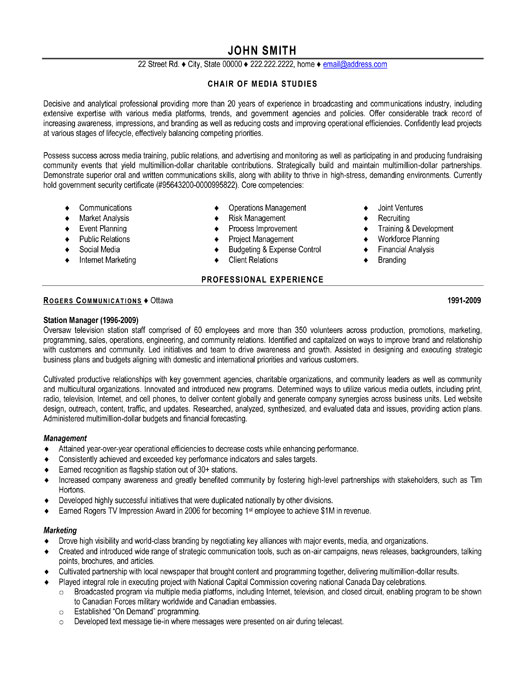 Chair of Media Studies Resume Sample & Template