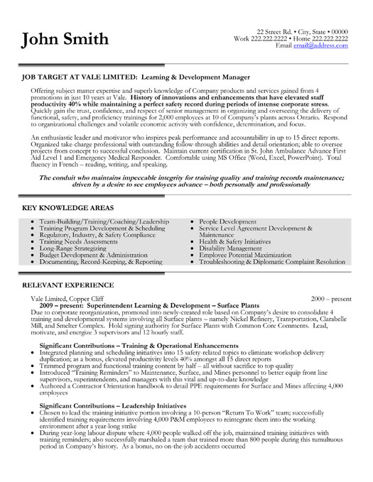 Learning Development Manager Resume Sample & Template