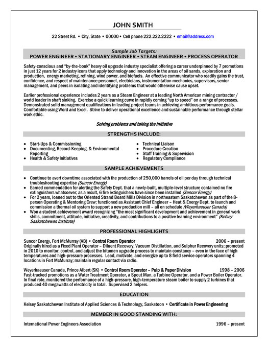 Power Engineer Resume Sample & Template