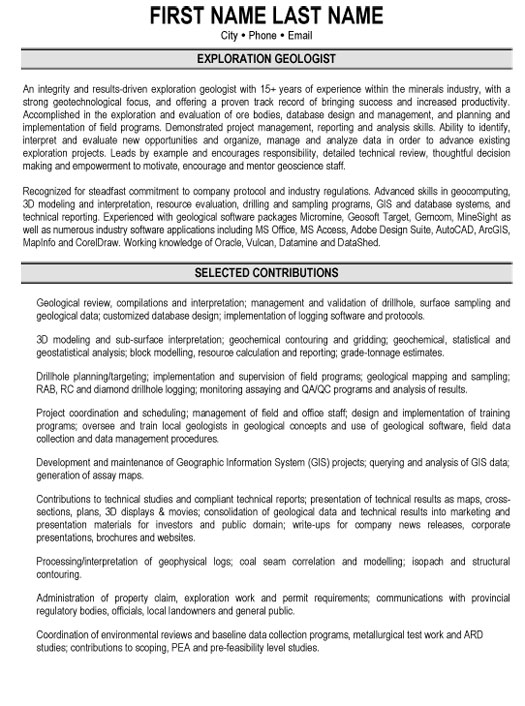 Exploration Geologist Resume Sample & Template