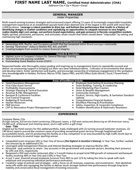 Hotel Manager Resume Sample & Template