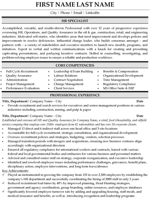 HR Specialist Resume Sample & Template