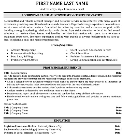 Account Manager Resume Sample & Template
