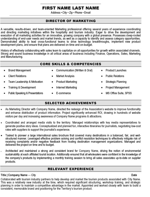 Director of Marketing Resume Sample & Template