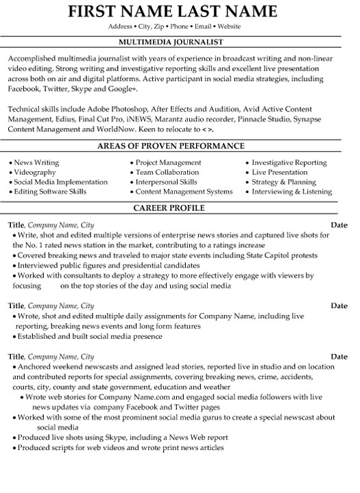 Multimedia Journalist Resume Sample & Template