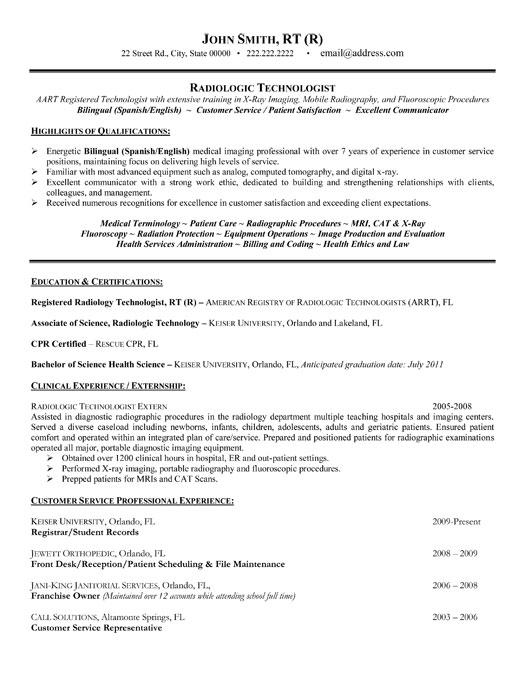 Radiologic Technologist Resume Sample & Template