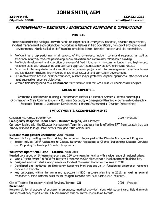Emergency Response Manager Resume Sample & Template