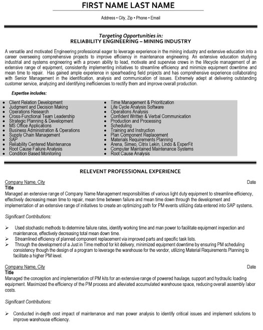 Reliability Engineer Resume Sample & Template