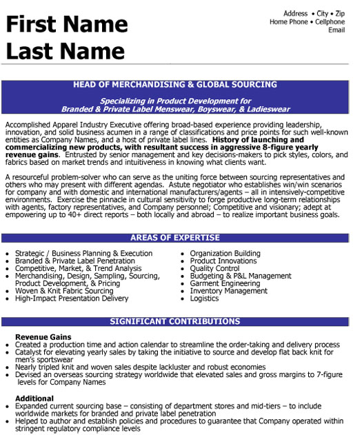 Head Global Sourcing Resume Sample & Template