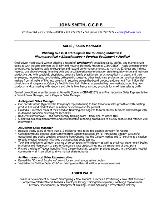 Sales Manager Resume Sample & Template