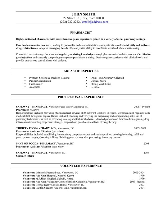 Pharmacist Resume Sample & Template