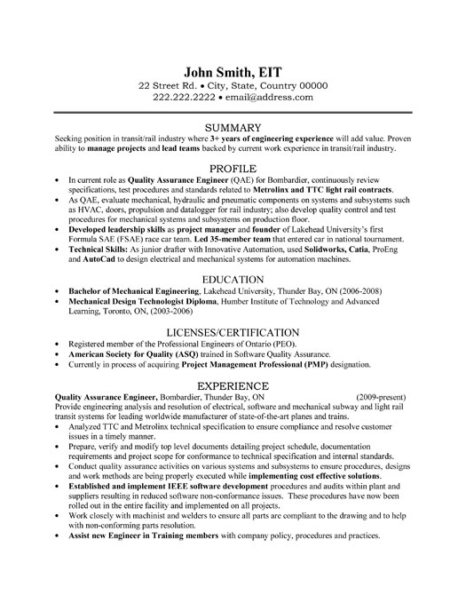 Quality Assurance Engineer Resume Sample & Template