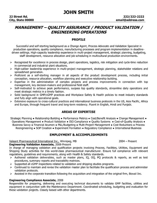 Quality Assurance Management Resume Sample & Template
