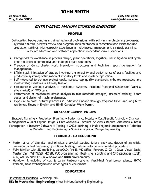 Manufacturing Engineer Resume Sample & Template