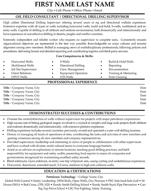 Directional Drilling Supervisor Resume Sample & Template