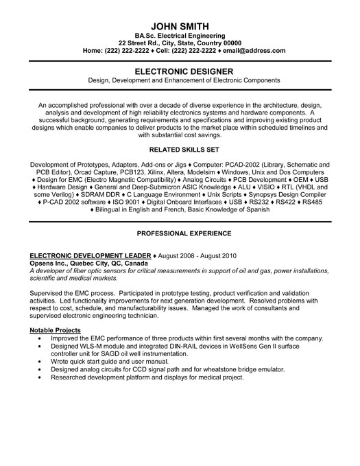Electronics Designer Resume Sample & Template