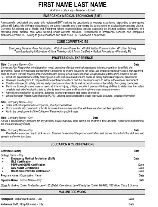 Emergency Medical Technician Resume Sample & Template
