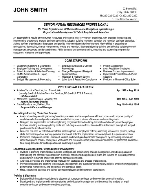 Senior HR Professional Resume Sample & Template