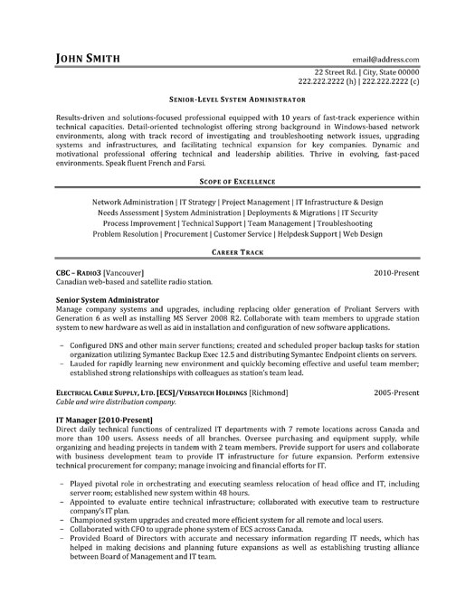 Senior System Administrator Resume Sample & Template