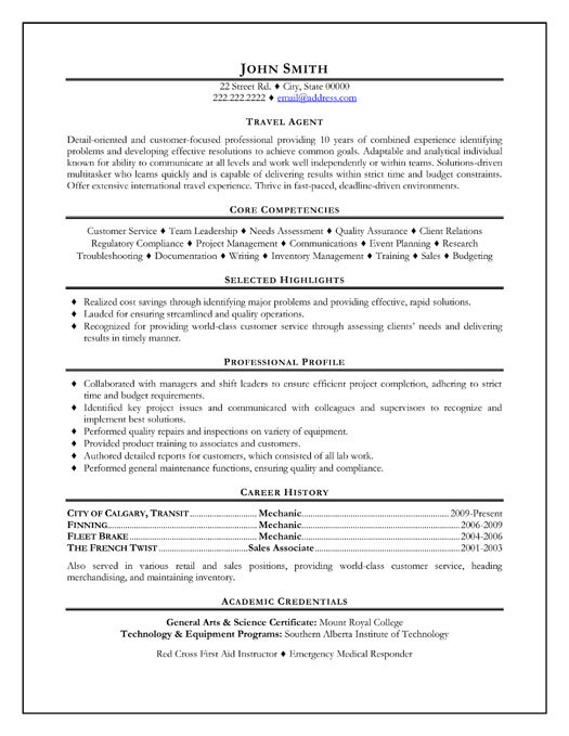Travel Agent Resume Sample & Template