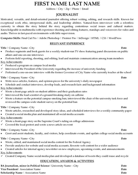 Journalist Resume Sample & Template