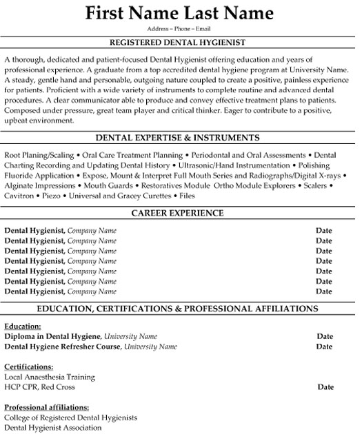 Dental Hygenist Resume Sample & Template