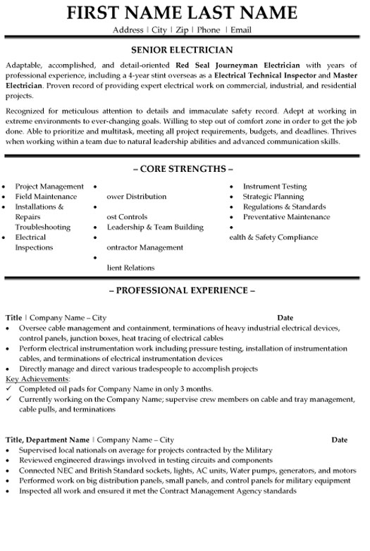 Senior Electrician Resume Sample & Template