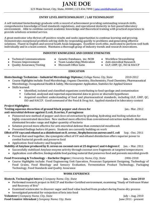 Lab Technologist Resume Sample & Template