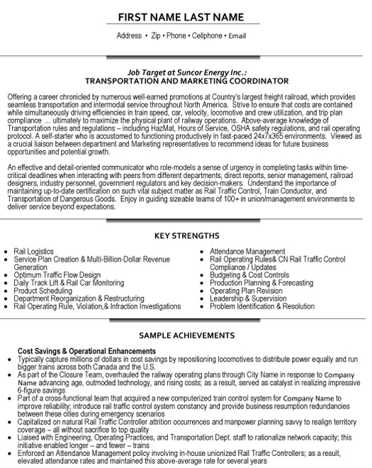 Transportation Coordinator Resume Sample & Template