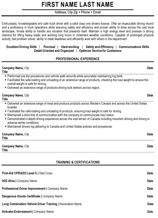 Truck Driver Resume Sample & Template